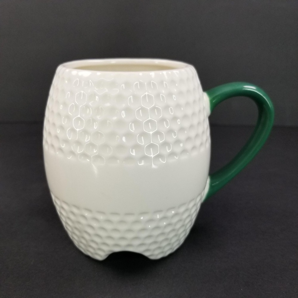 Born To Golf Forced To Work Golf Ball Shaped Ceramic Coffee Mug White Green - Picture 3 of 9